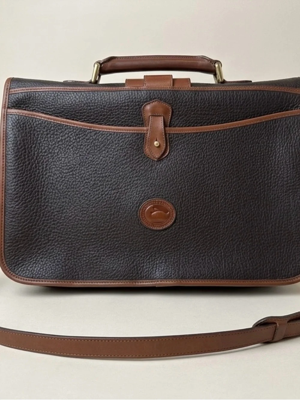 Classic Two-Tone Brown Vintage Dooney & Bourke AWL Messenger Briefcase Crossbody